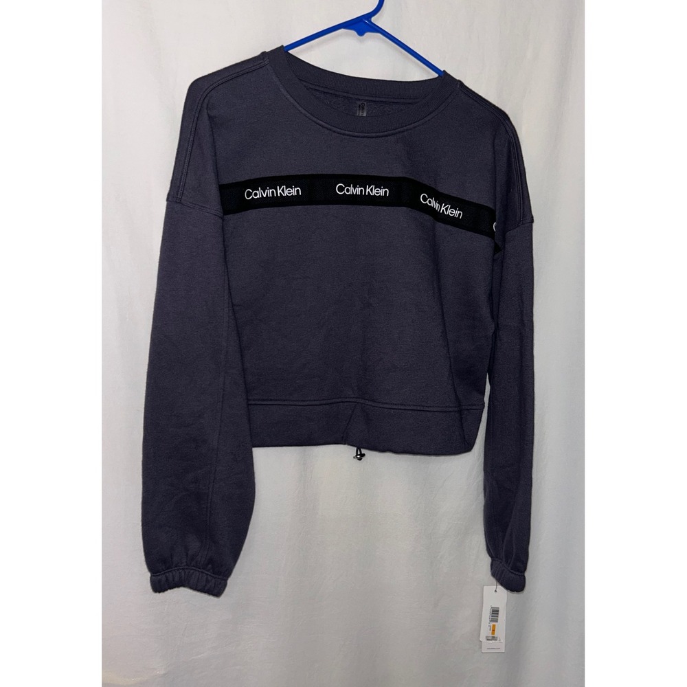 Calvin Klein Performance Women's Logo Tape‎ Cropped Sweatshirt Pullover Top - Picture 4 of 8